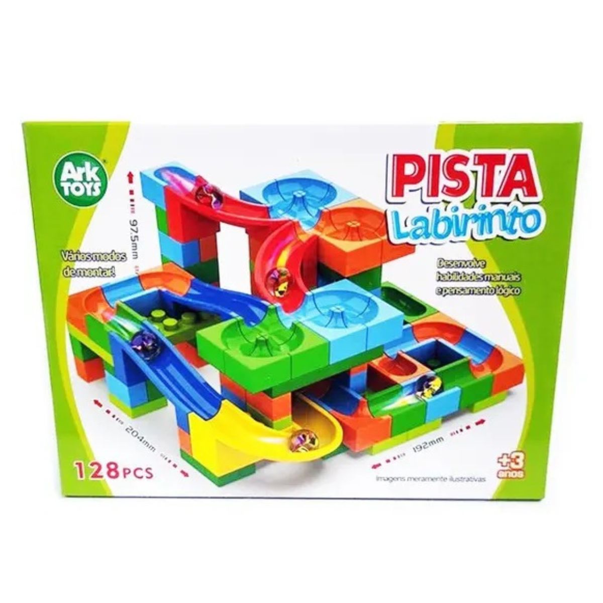 Pista Labirinto Rola Bola Infantil Bloco De Montar 128 Pçs - Ark Toys Pista Labirinto Rola Bola Infantil Bloco De Montar 128 Pçs - Ark Toys
